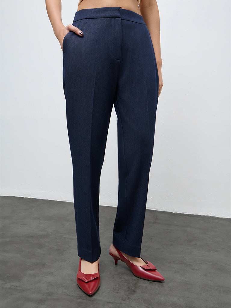 Wardrobe Indigo Solid High-Rise Trousers