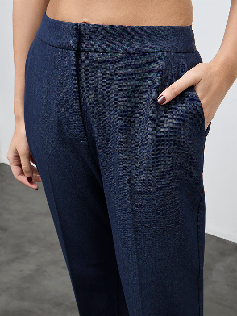 Wardrobe Indigo Solid High-Rise Trousers