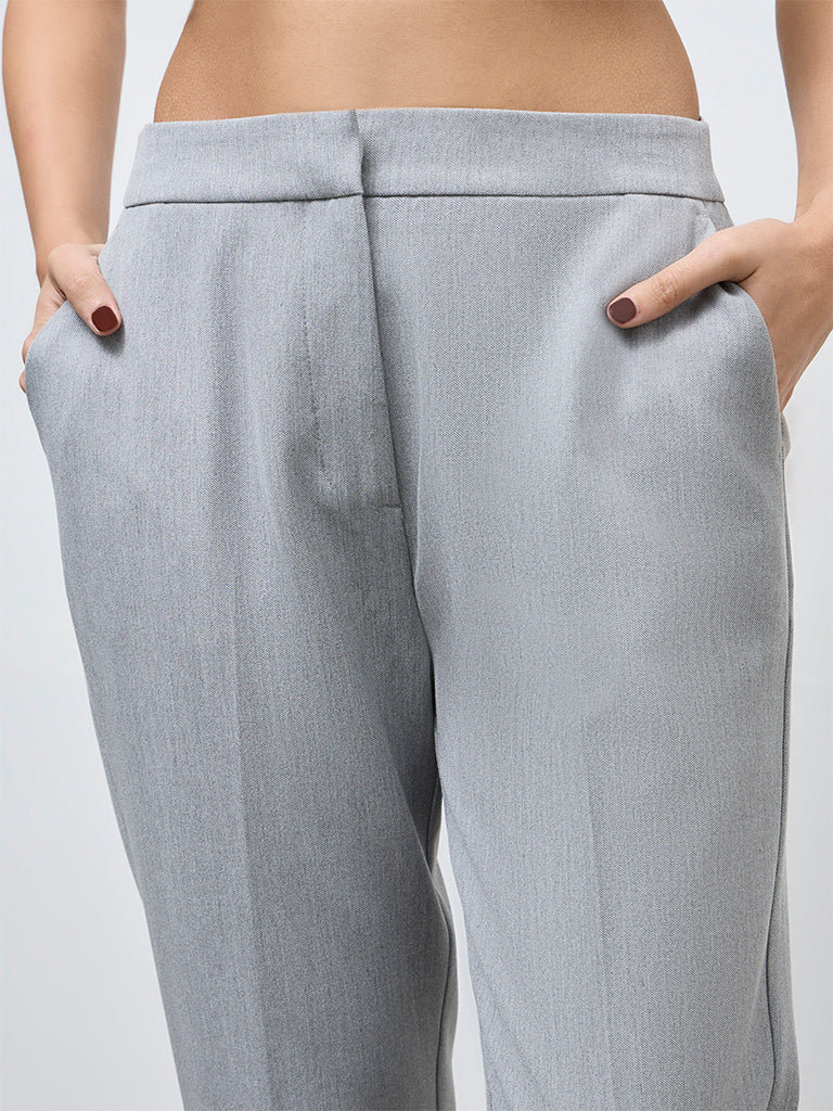 Wardrobe Grey Solid High-Rise Trousers