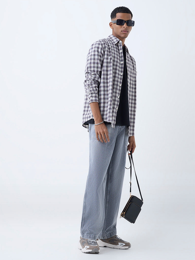 Nuon Black Checkered Relaxed-Fit Cotton Shirt