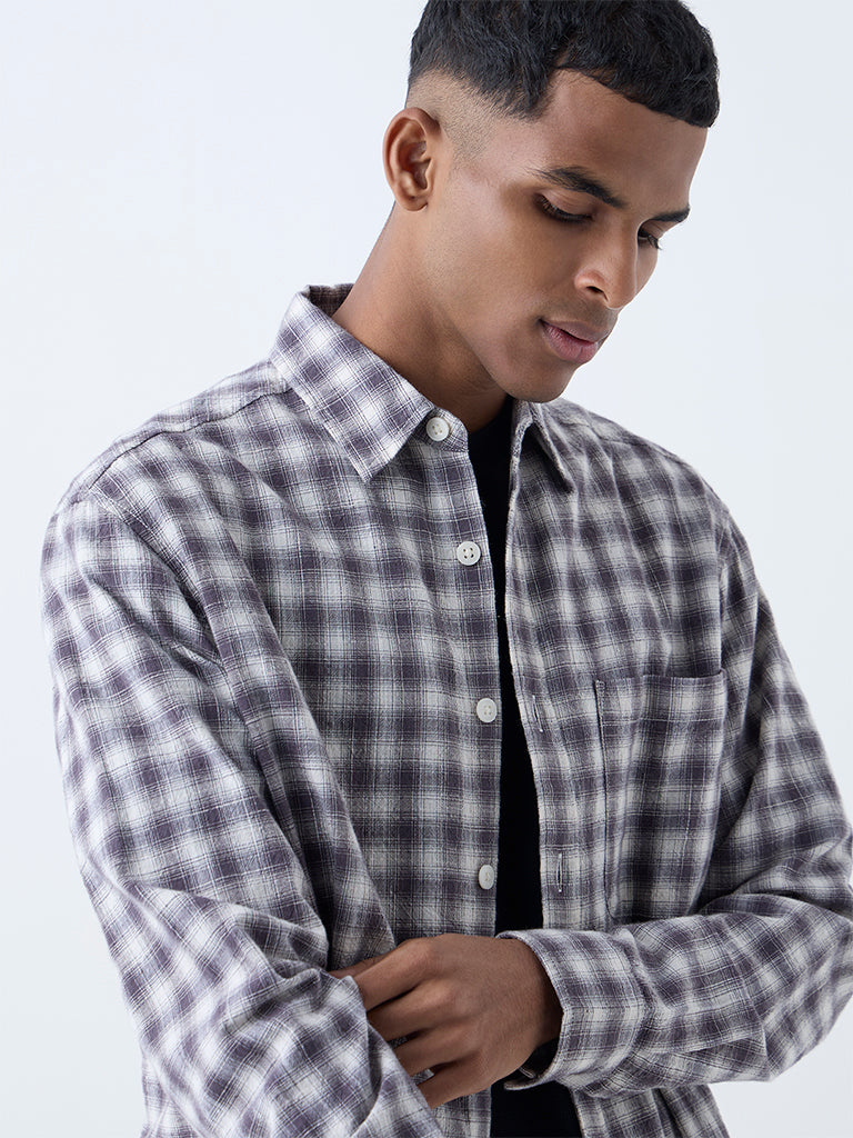 Nuon Black Checkered Relaxed-Fit Cotton Shirt
