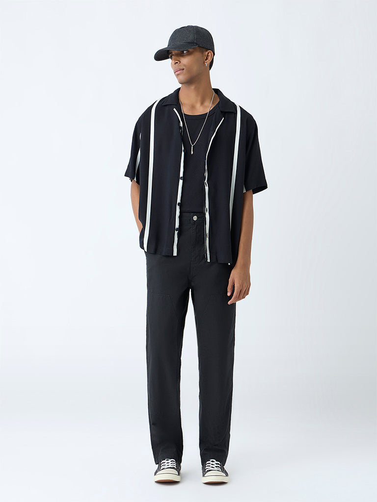 Westside Nuon Men's Black Striped Relaxed-Fit Shirt for Casual Wear Full View