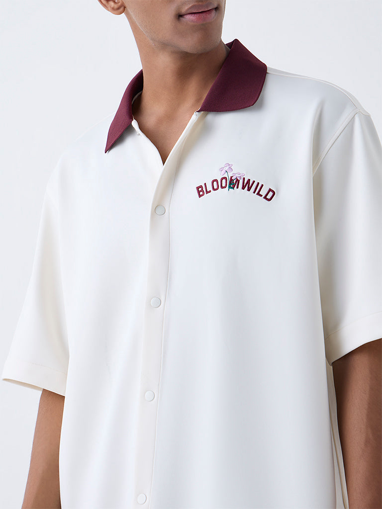 Nuon Off-White Embroidered Relaxed-Fit Shirt