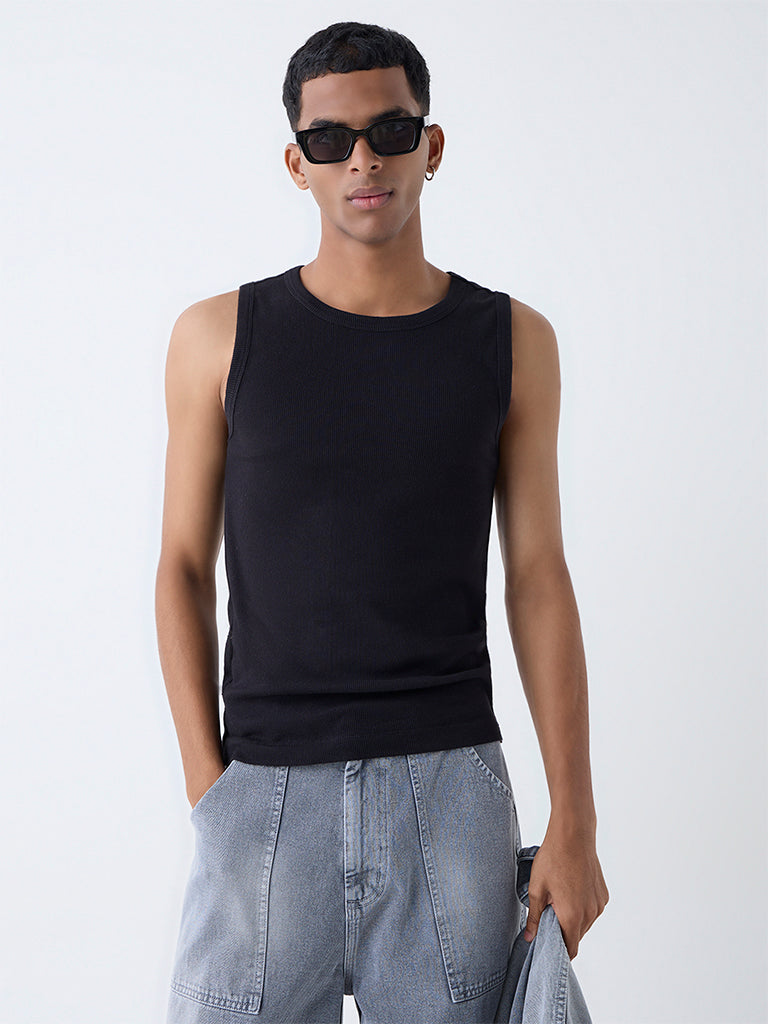 Nuon Black Ribbed Cotton-Blend Slim-Fit T-Shirt