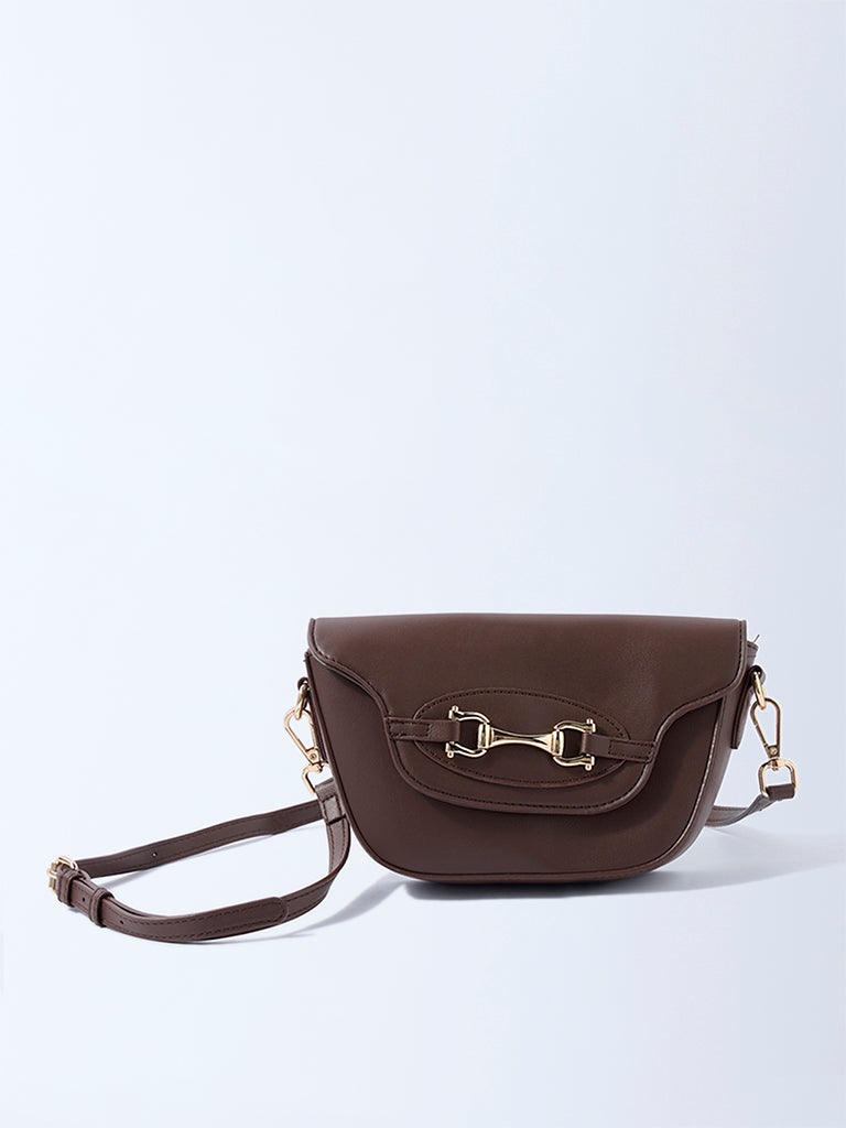 Westside Dark Brown Buckle-Detailed Sling Bag