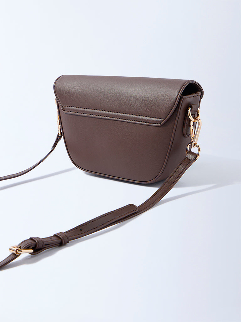 Westside Dark Brown Buckle-Detailed Sling Bag
