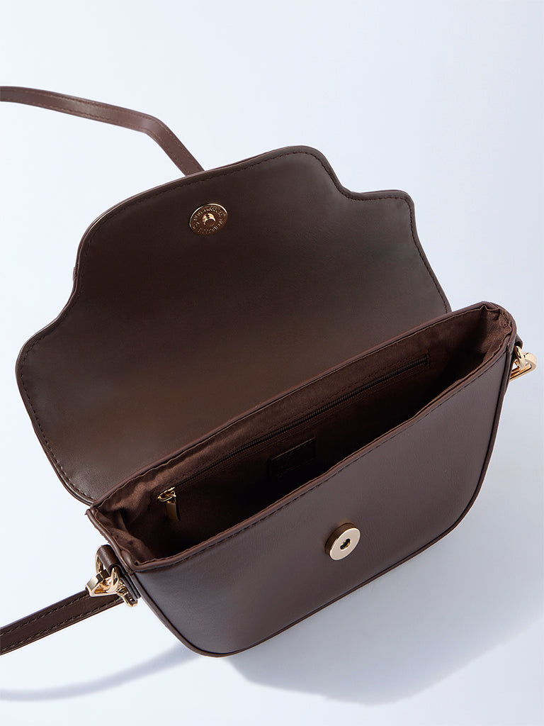 Westside Dark Brown Buckle-Detailed Sling Bag