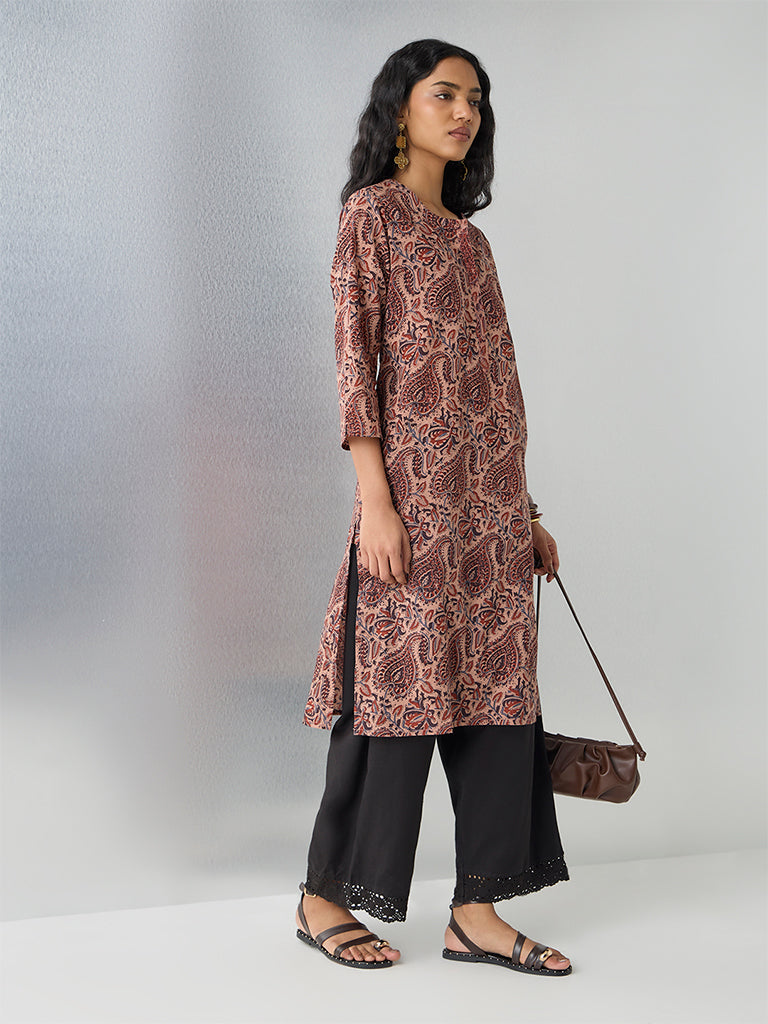 Utsa Rust Printed Cotton Straight Kurta
