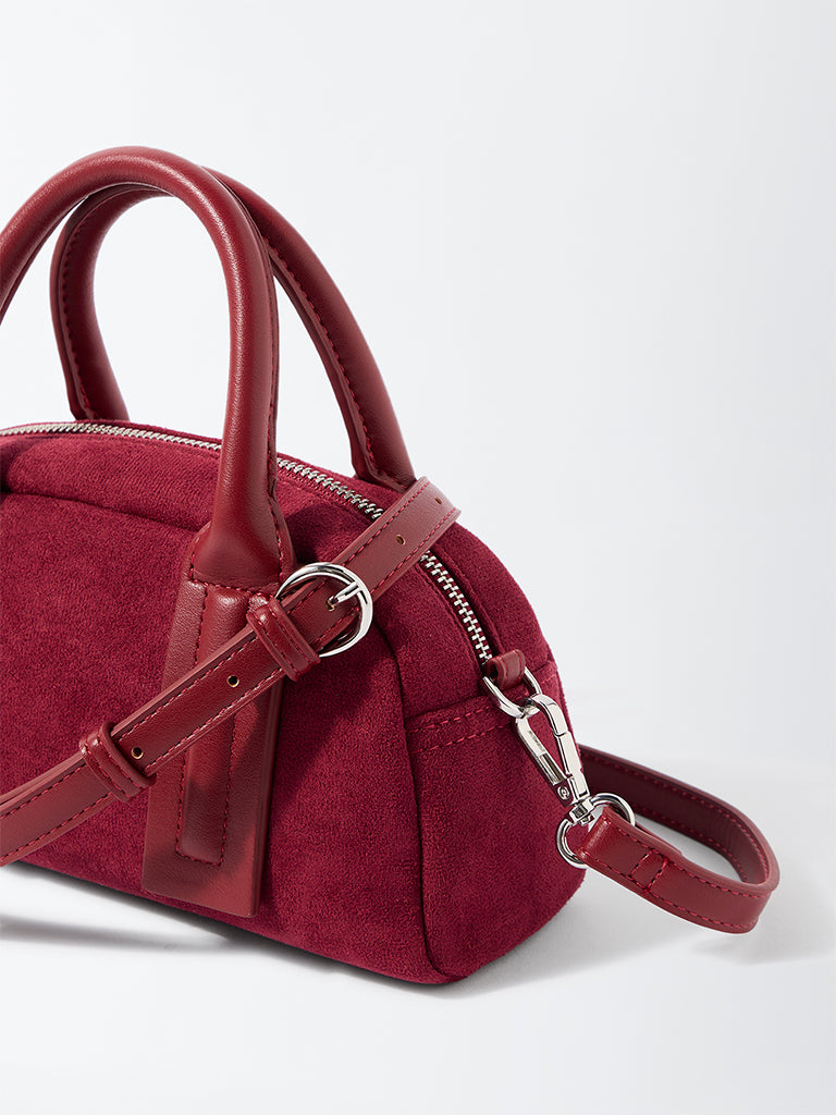 Westside Maroon Suede Bowling Bag