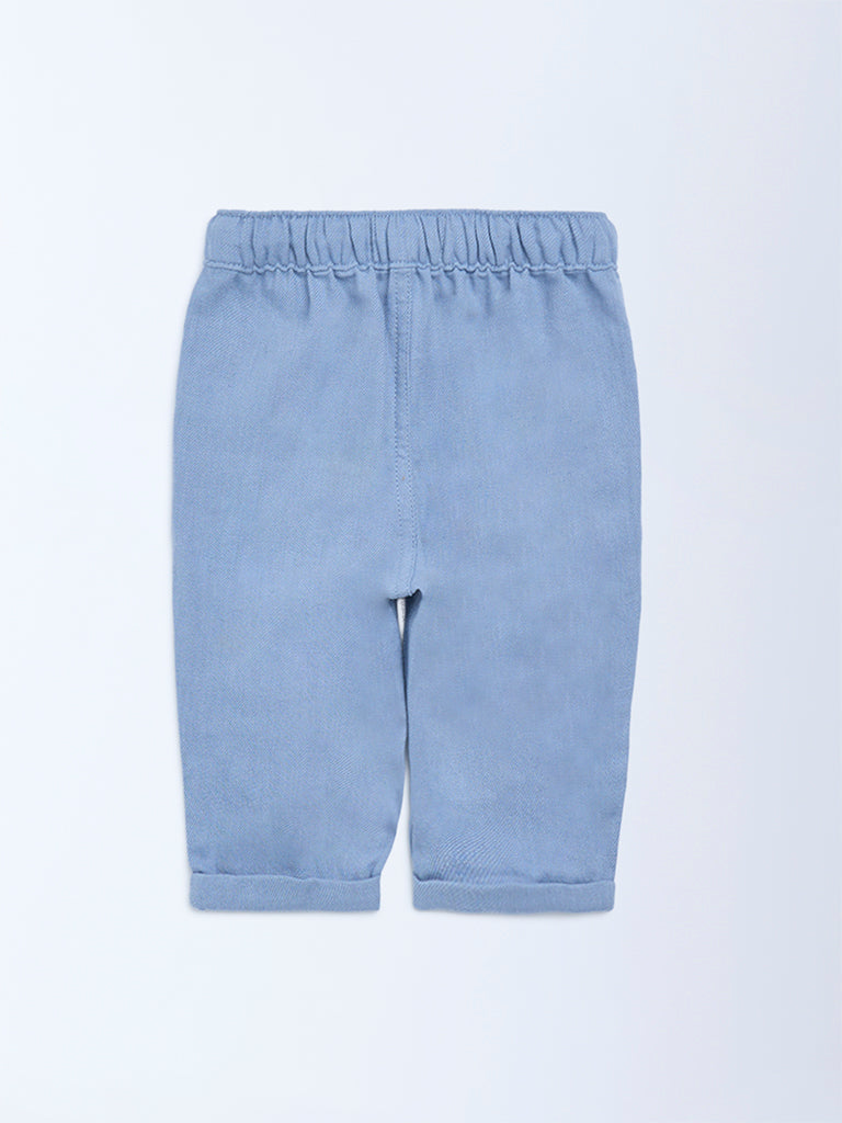 HOP Baby Boys Blue Solid Mid-Rise Cotton-Blend Trousers