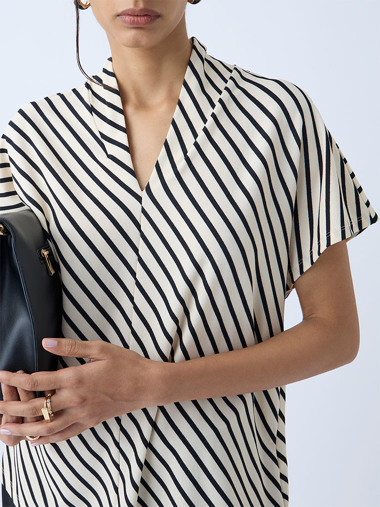 Wardrobe Beige Stripe Printed Top