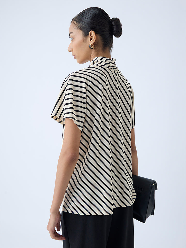 Wardrobe Beige Stripe Printed Top