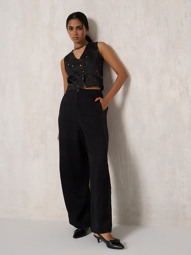 Solid High-Rise Black Pants