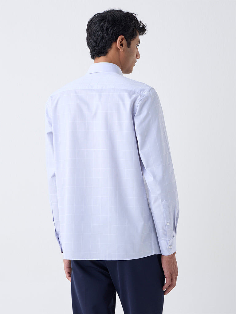 WES Formals Light Grey Checkered Slim-Fit Cotton Shirt
