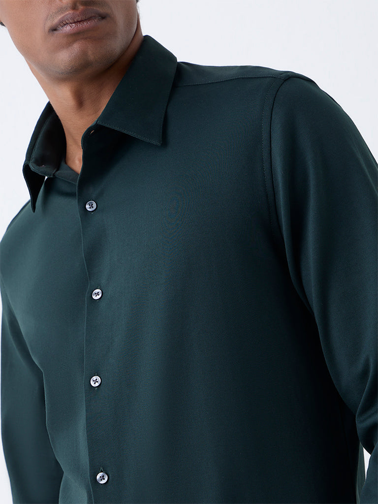 WES Formals Dark Green Slim-Fit Cotton-Blend Shirt