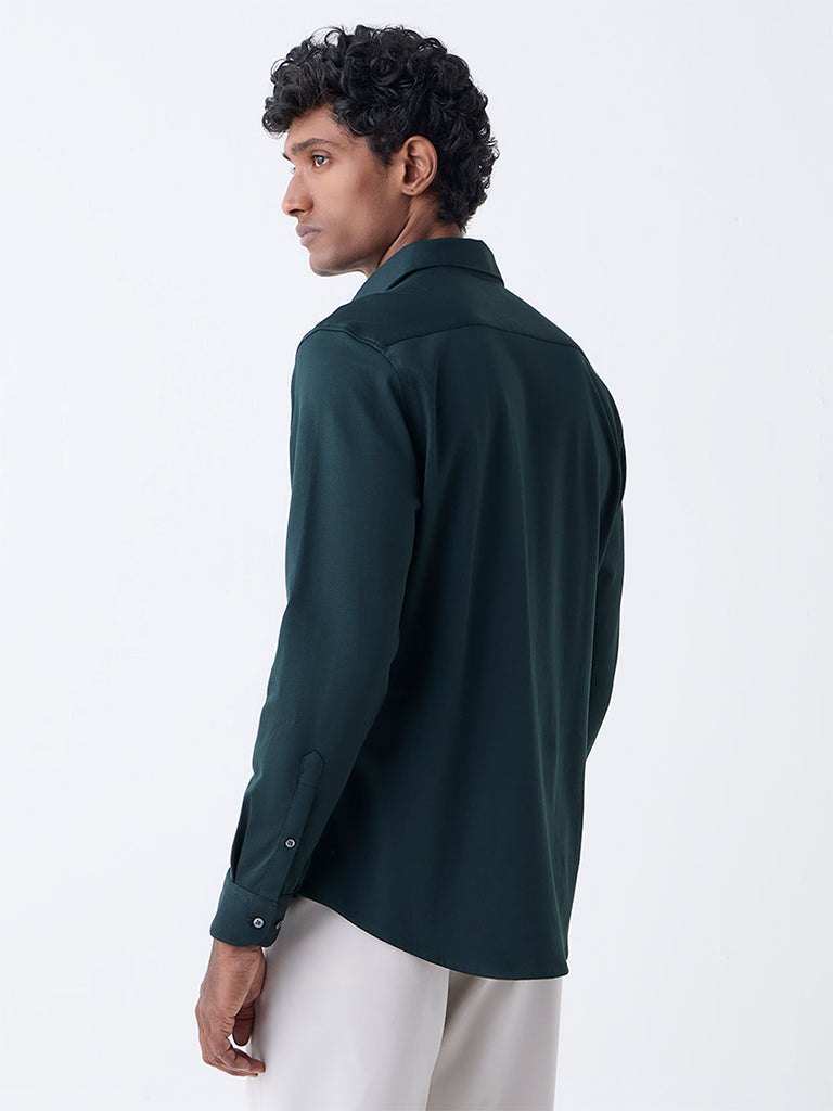 WES Formals Dark Green Slim-Fit Cotton-Blend Shirt