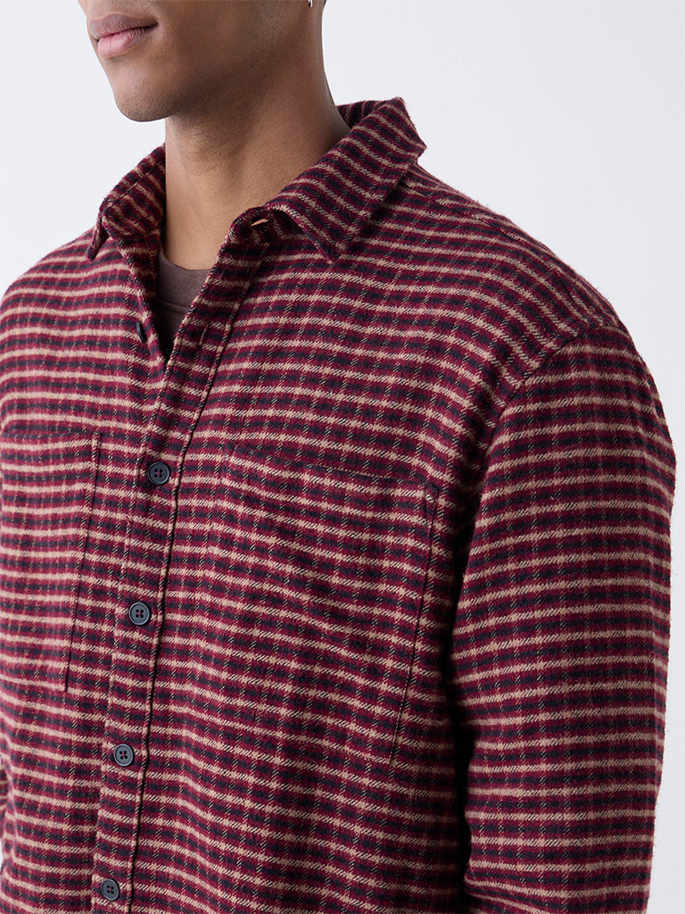 Nuon Maroon Checkered Relaxed-Fit Cotton Shirt