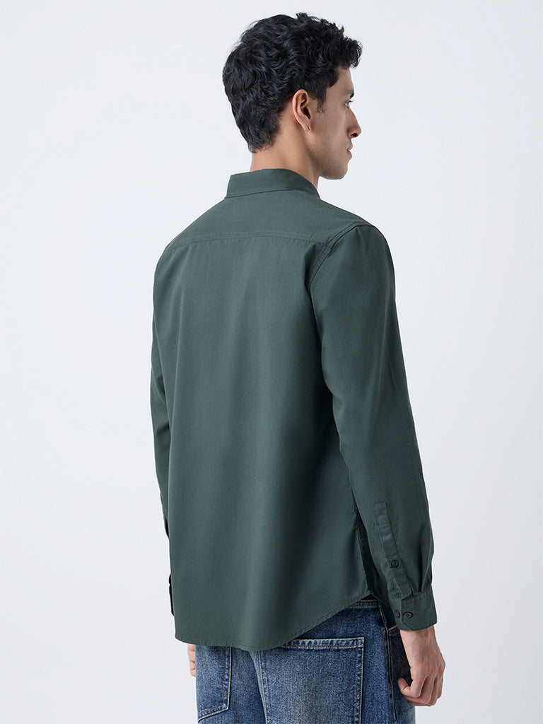 Nuon Olive Solid Slim-Fit Cotton Shirt