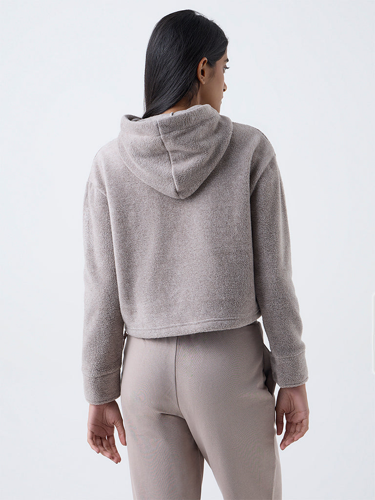 Studiofit Taupe Fleece Quarter-Zip Hoodie