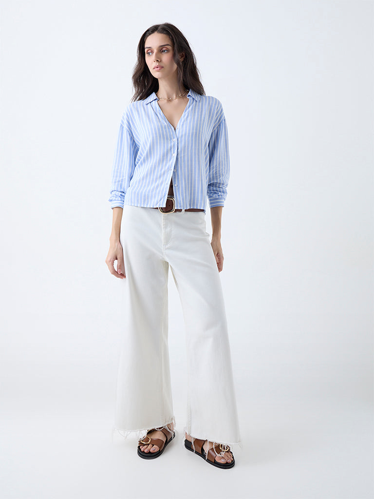 Westside LOV Women's Blue Stripes Shirt for Casual Wear Full View