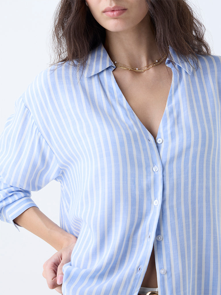 Westside LOV Women's Blue Stripes Shirt for Casual Wear Zoomed View