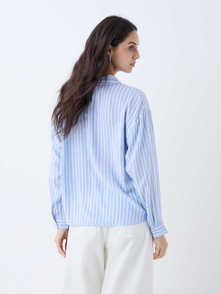 Westside LOV Women's Blue Stripes Shirt for Casual Wear Back View