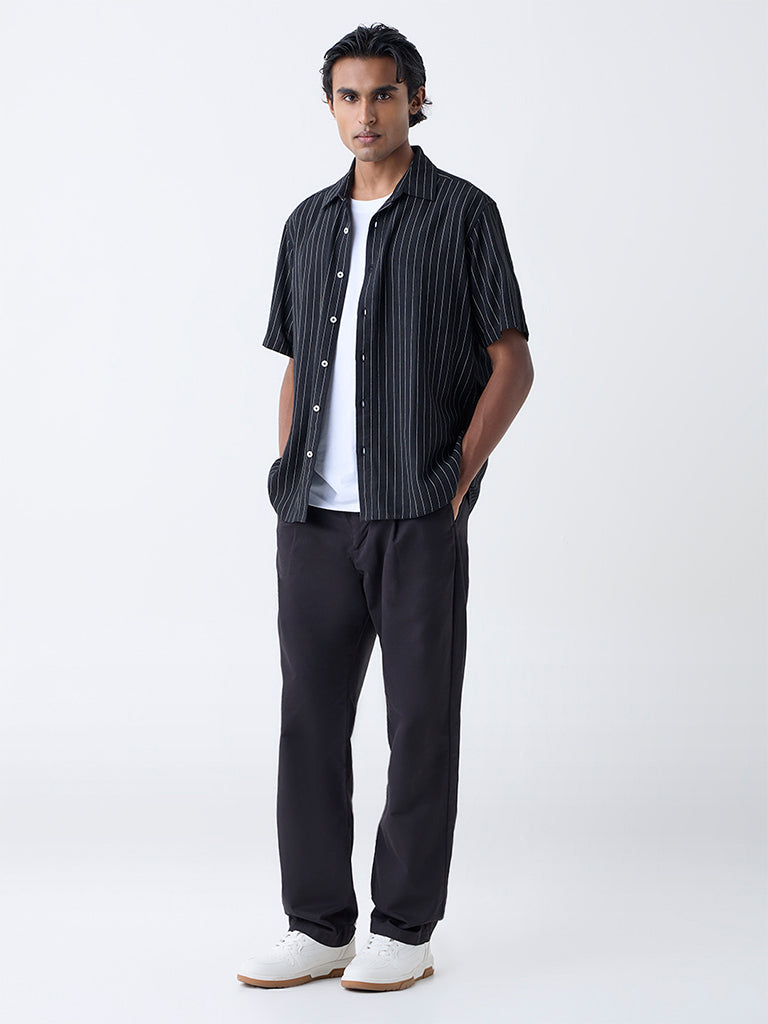 Ascot Black Striped Relaxed-Fit Shirt