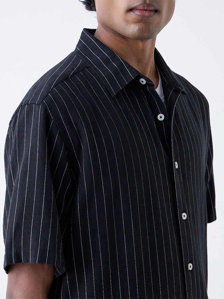 Ascot Black Striped Relaxed-Fit Shirt
