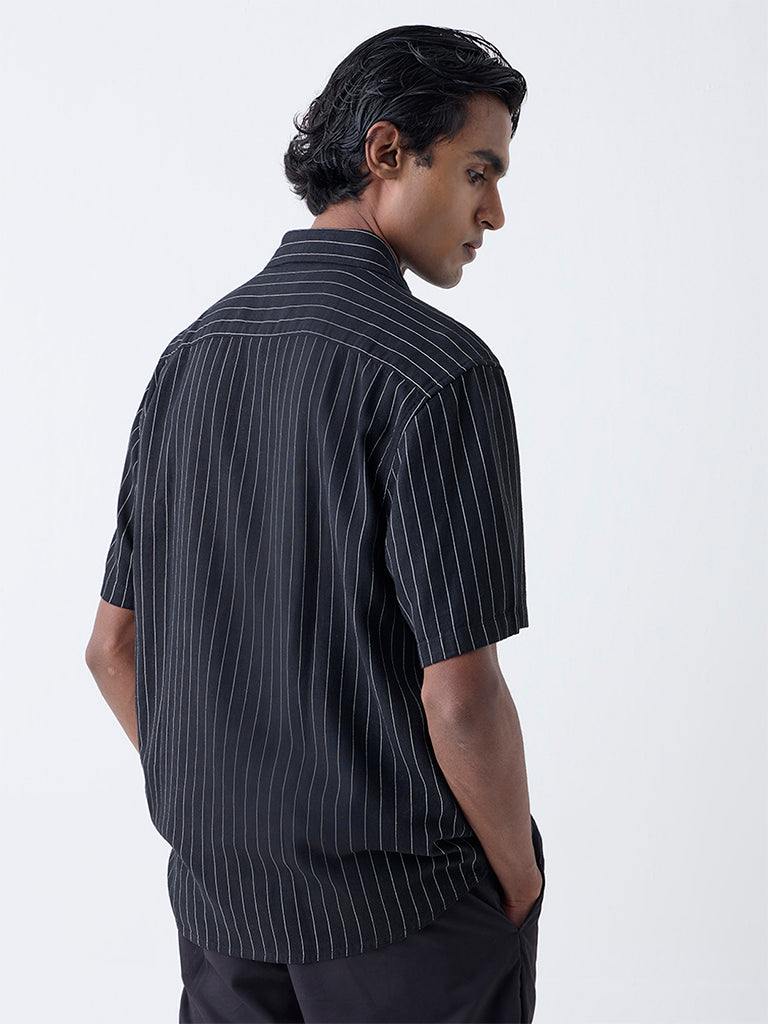 Ascot Black Striped Relaxed-Fit Shirt