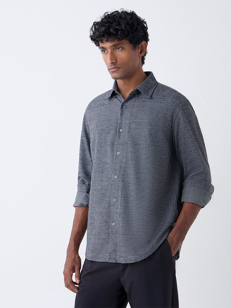 Ascot Charcoal Checks Design Relaxed-Fit Cotton-Blend Shirt