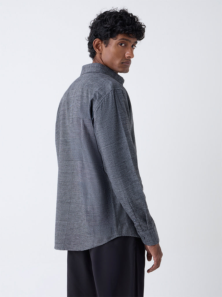 Ascot Charcoal Checks Design Relaxed-Fit Cotton-Blend Shirt