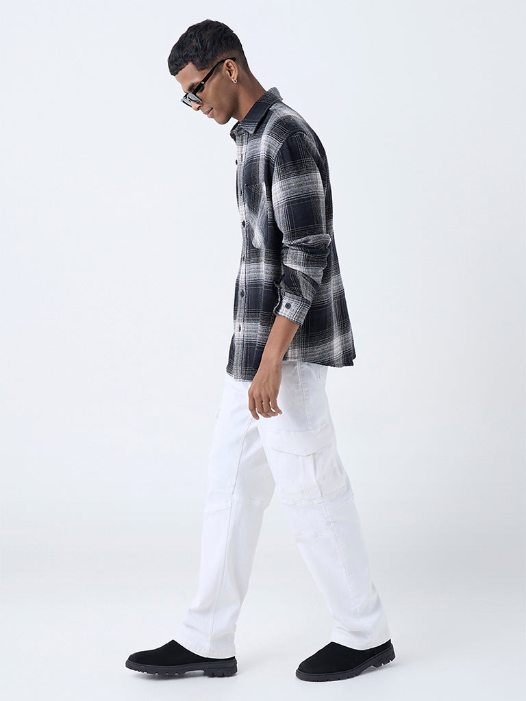 Nuon Black Checks Printed Relaxed-Fit Cotton Shirt