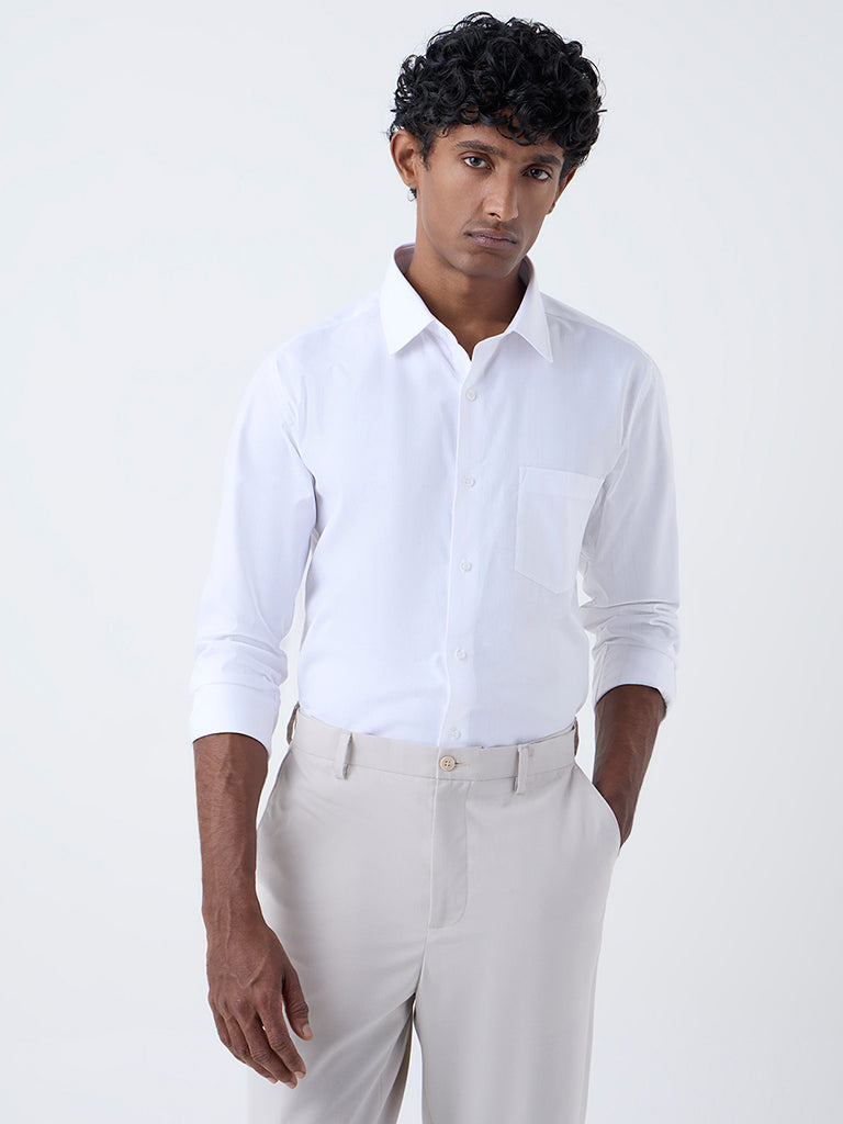 WES Formals Pink Striped Slim-Fit Cotton Shirt