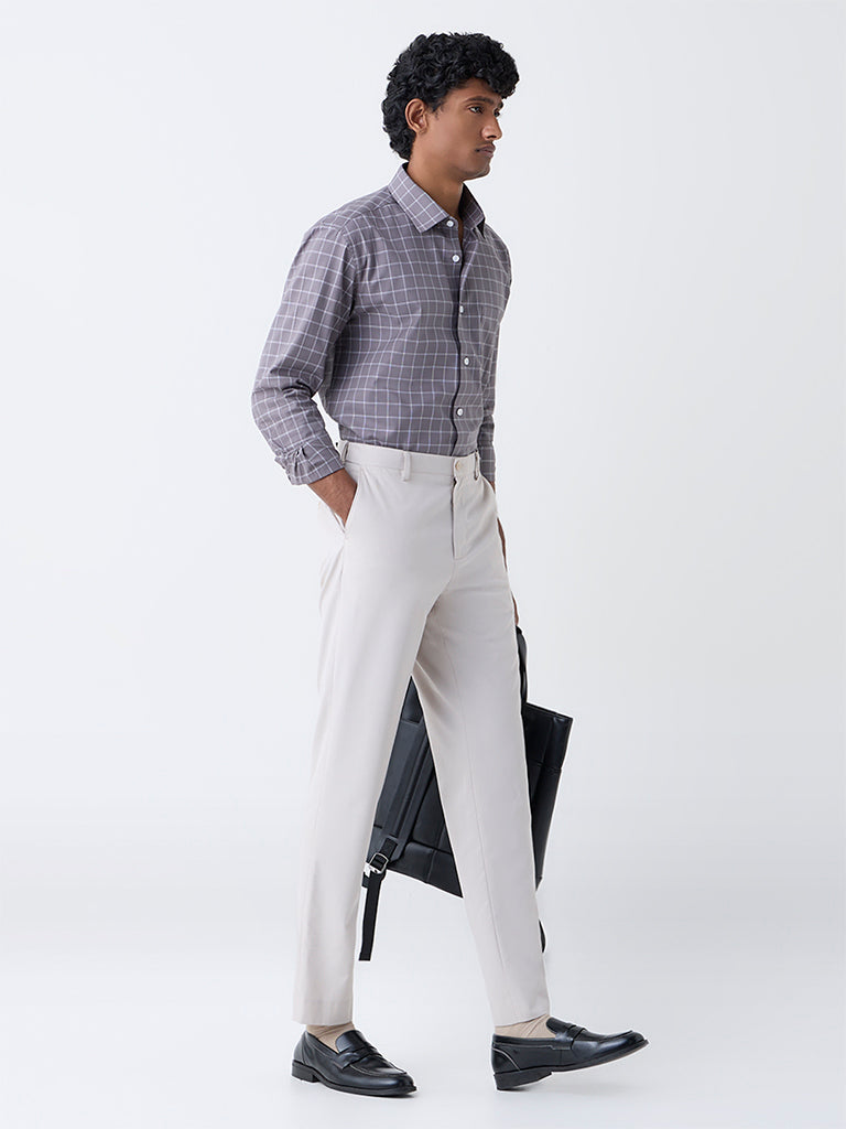 WES Formals Charcoal Checkered Relaxed-Fit Cotton Shirt