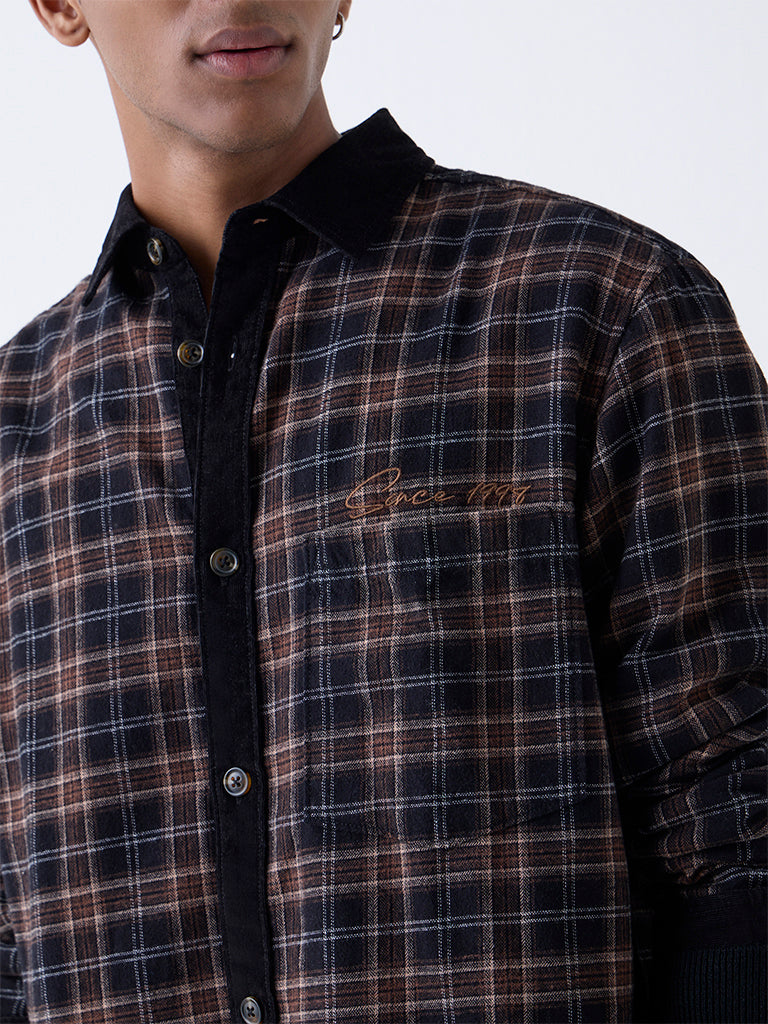 Nuon Brown Checks Pattern Relaxed-Fit Cotton Shirt