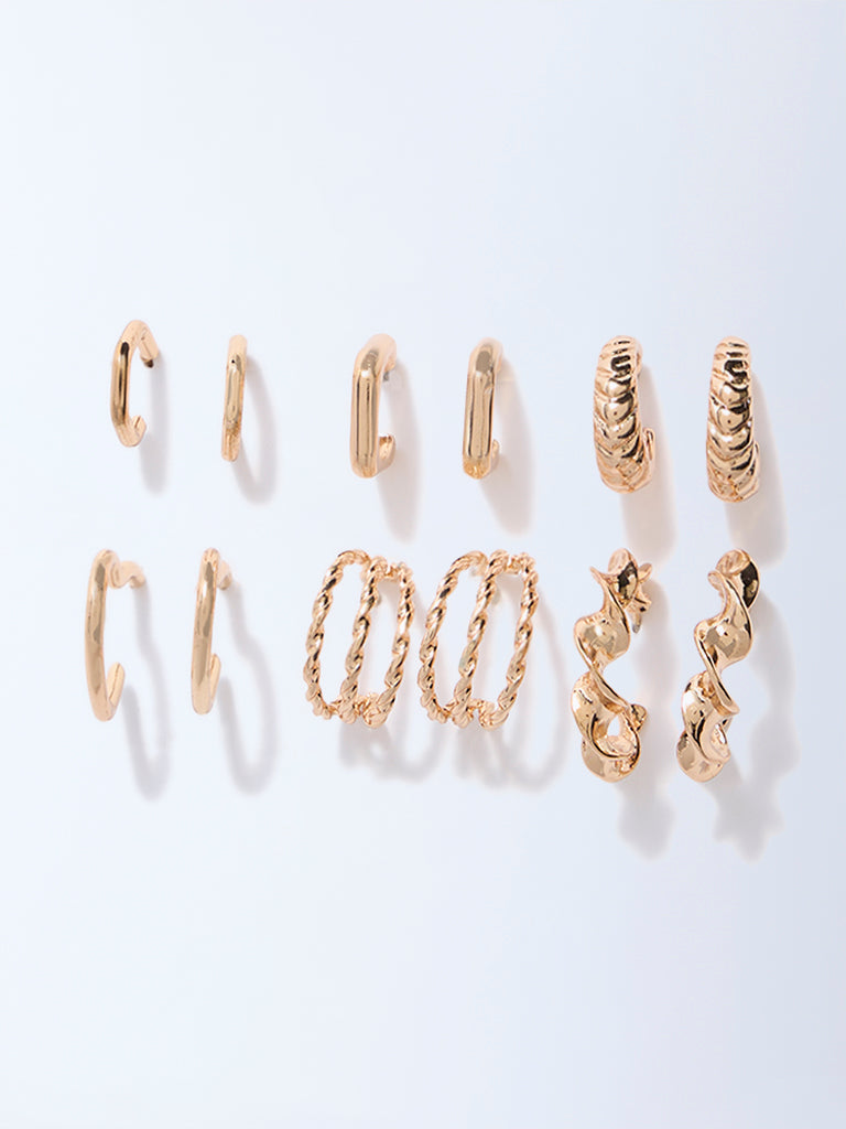 Westside Accessories Gold Textured Hoop Earrings - Pack of 6