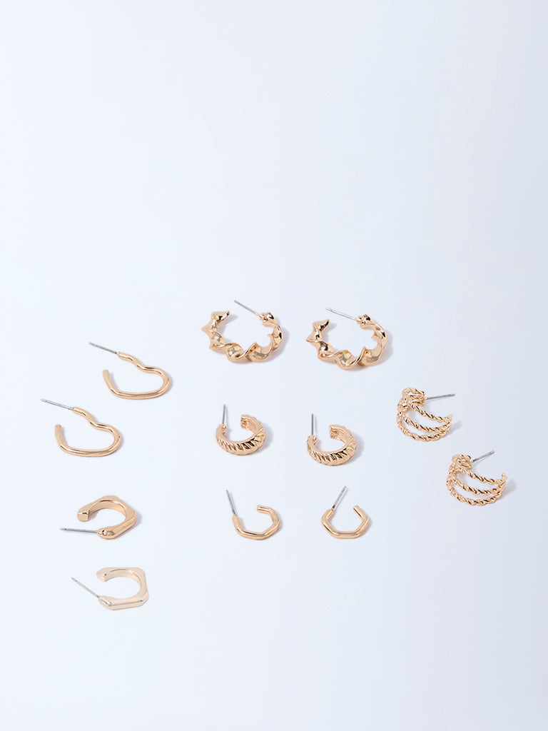 Westside Accessories Gold Textured Hoop Earrings - Pack of 6