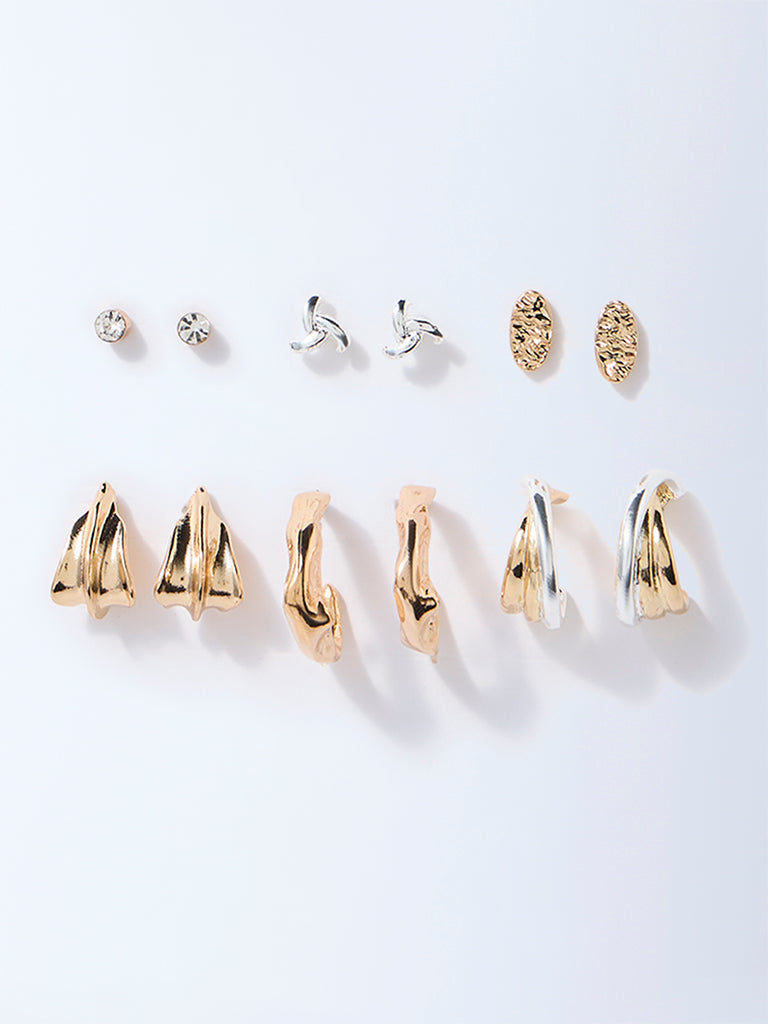 Westside Accessories Gold and Silver Dual Tone Finish Studs and Hoops - Pack of 6