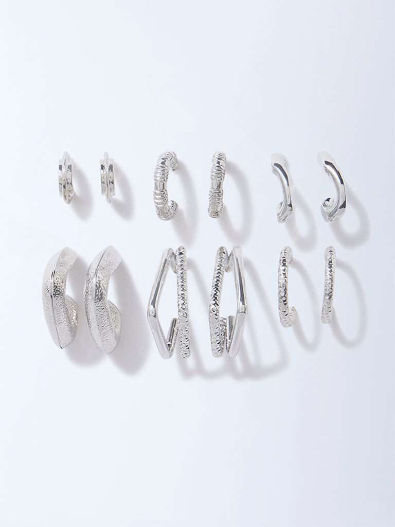 Westside Accessories Silver Textured Hoops - Pack of 6