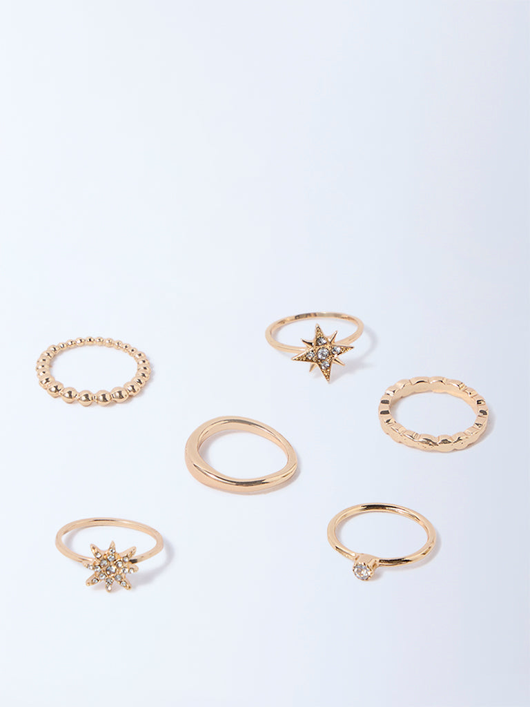 Westside Accessories Gold Diamante-Detailed Stacking Rings - Pack of 3