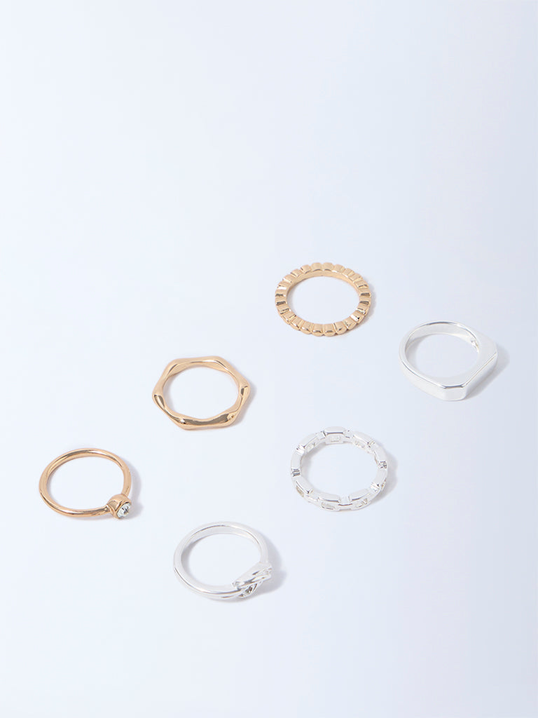 Westside Accessories Gold and Silver Dual Tone Finish Stacking Rings - Pack of 3
