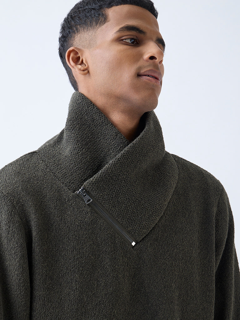 ETA Olive Knit-Textured Relaxed-Fit Sweater