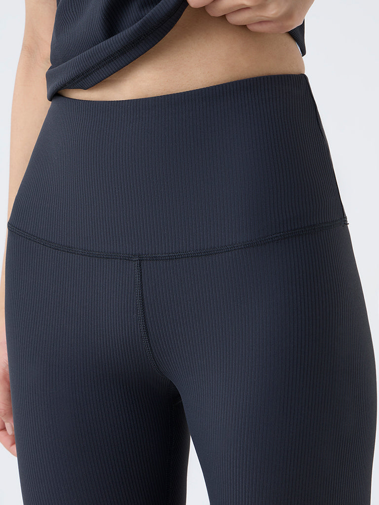 Nuoflexx Black Ribbed-Textured High-Rise Leggings