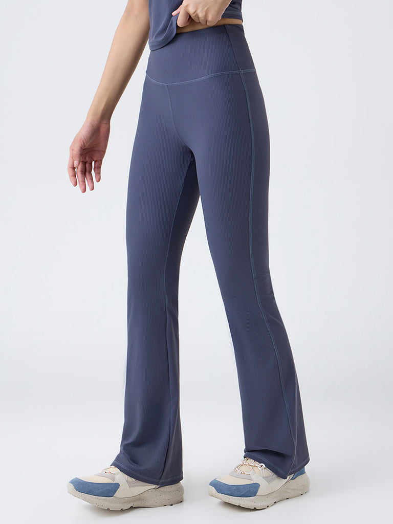 Nuoflexx Grey Ribbed-Textured High-Rise Pants