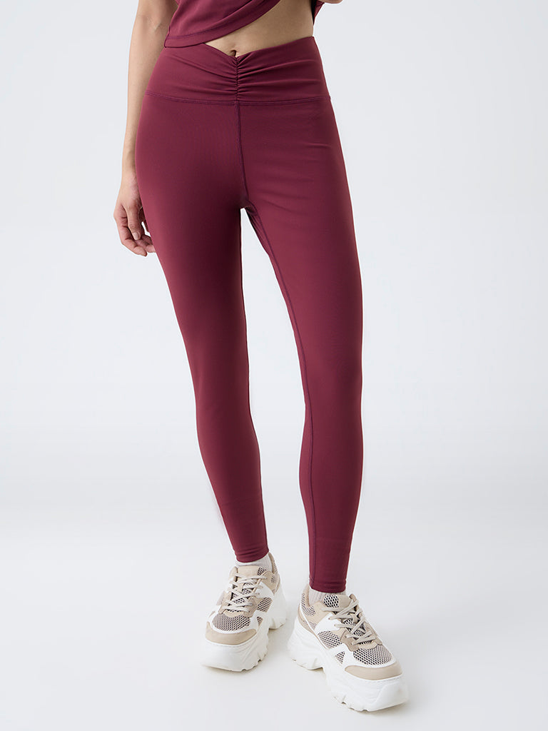 Nuoflexx Burgundy Ruched High-Rise Leggings