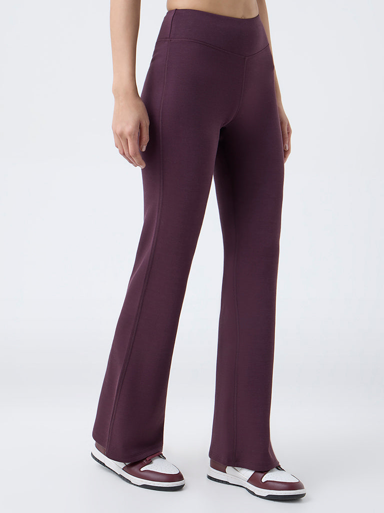 Nuoflexx Burgundy Solid High-Rise Pants