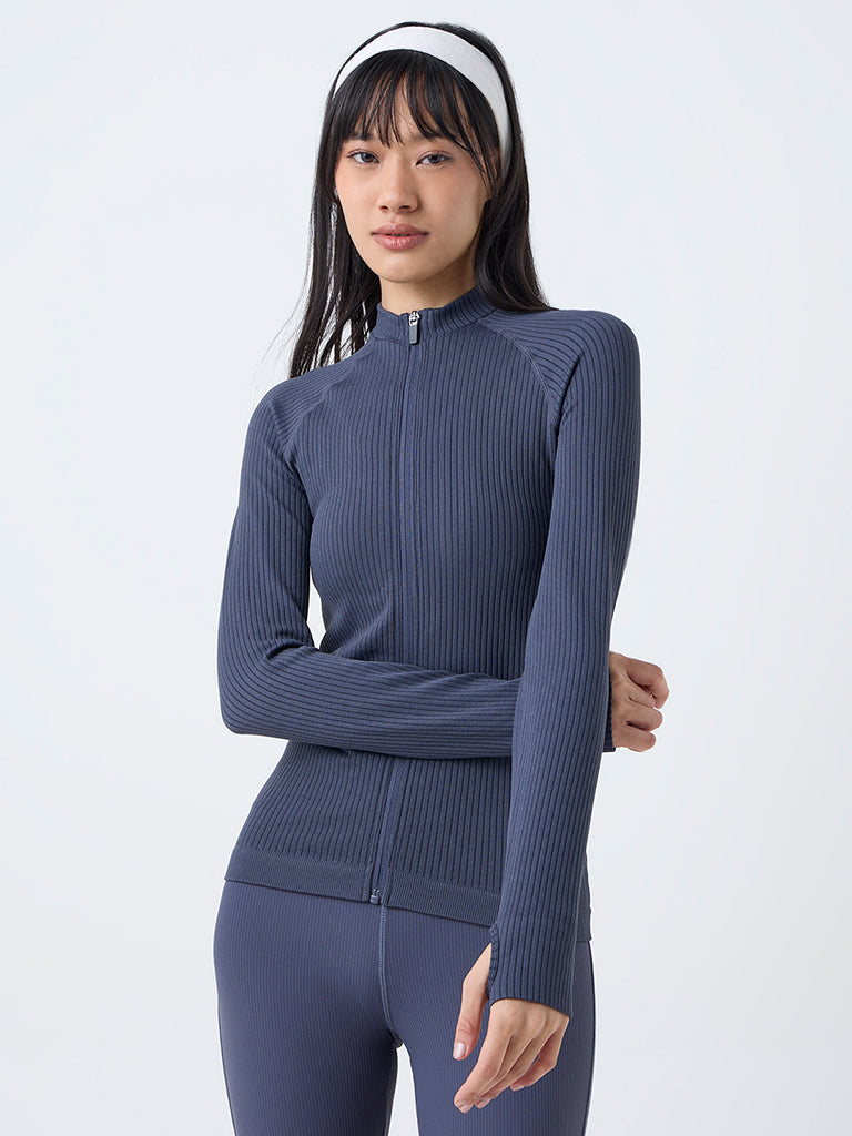 Nuoflexx Dark Grey Ribbed-Textured Jacket
