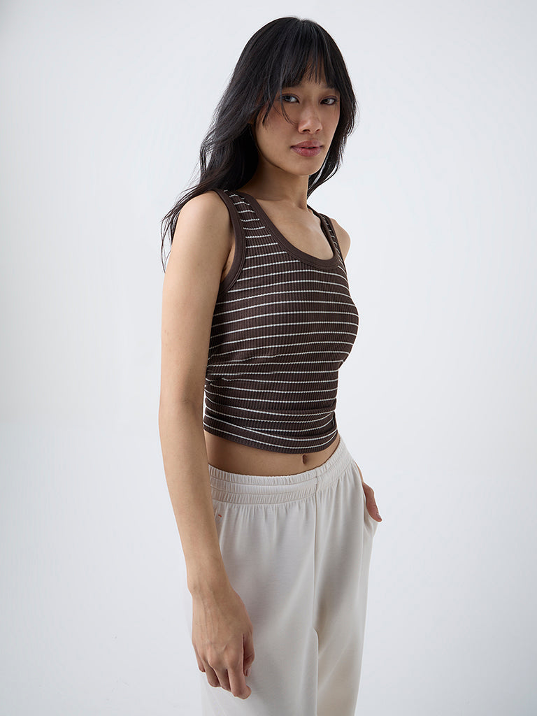Nuoflexx Brown Striped Tank Top