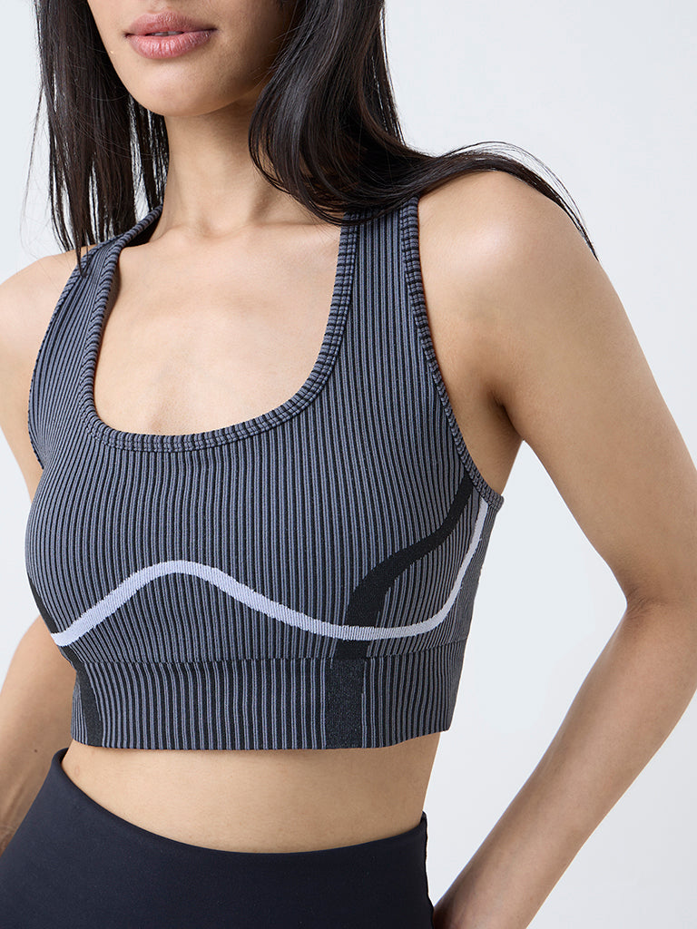 Nuoflexx Black Stripe Printed Padded Bra Top
