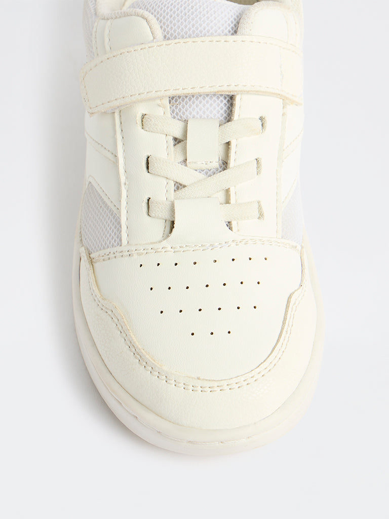 Yellow White Perforated Lace-Up Sneakers
